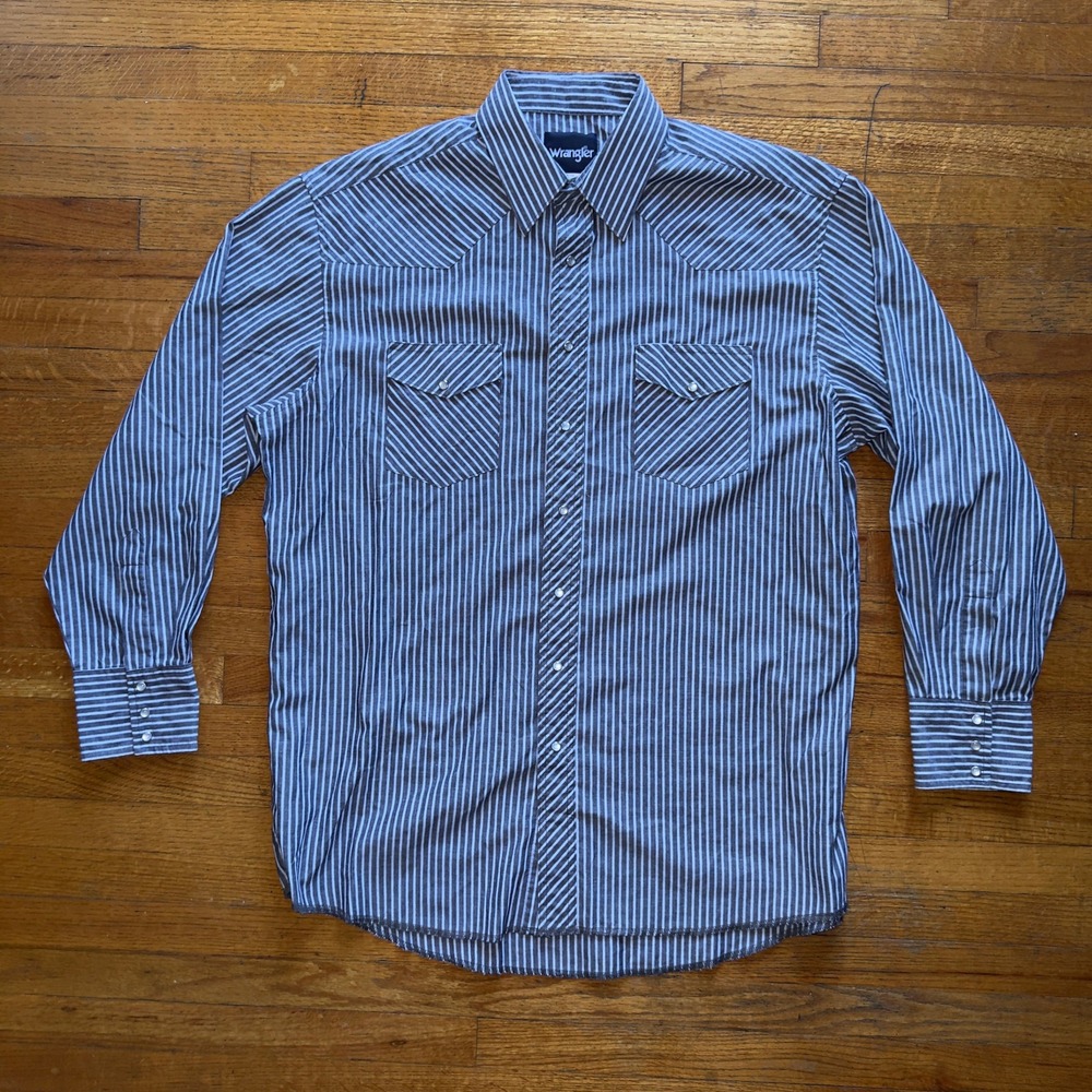 Wrangler Western Striped Cowboy Long Sleeve Tall Pearl‎ Snap Front Mens 17x36